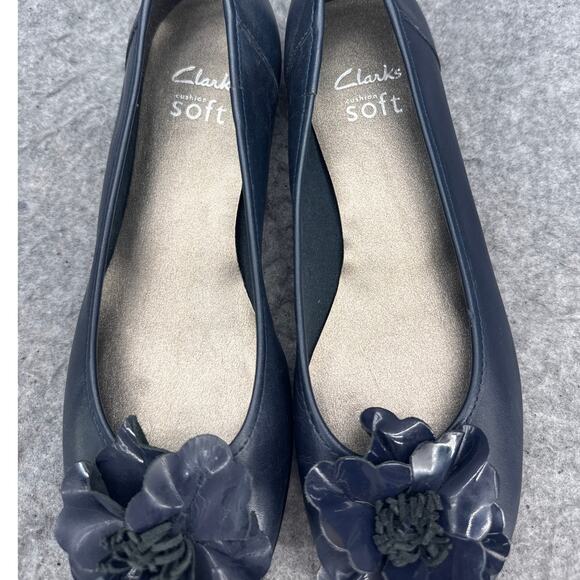 Clarks Book End Ballet Flat Navy Blue Leather Slip On Shoe Women 8 - Picture 6 of 8